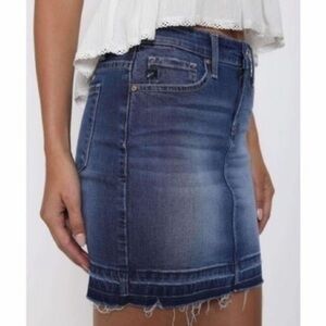 KanCan stretch distressed raw hem denim mini skirt